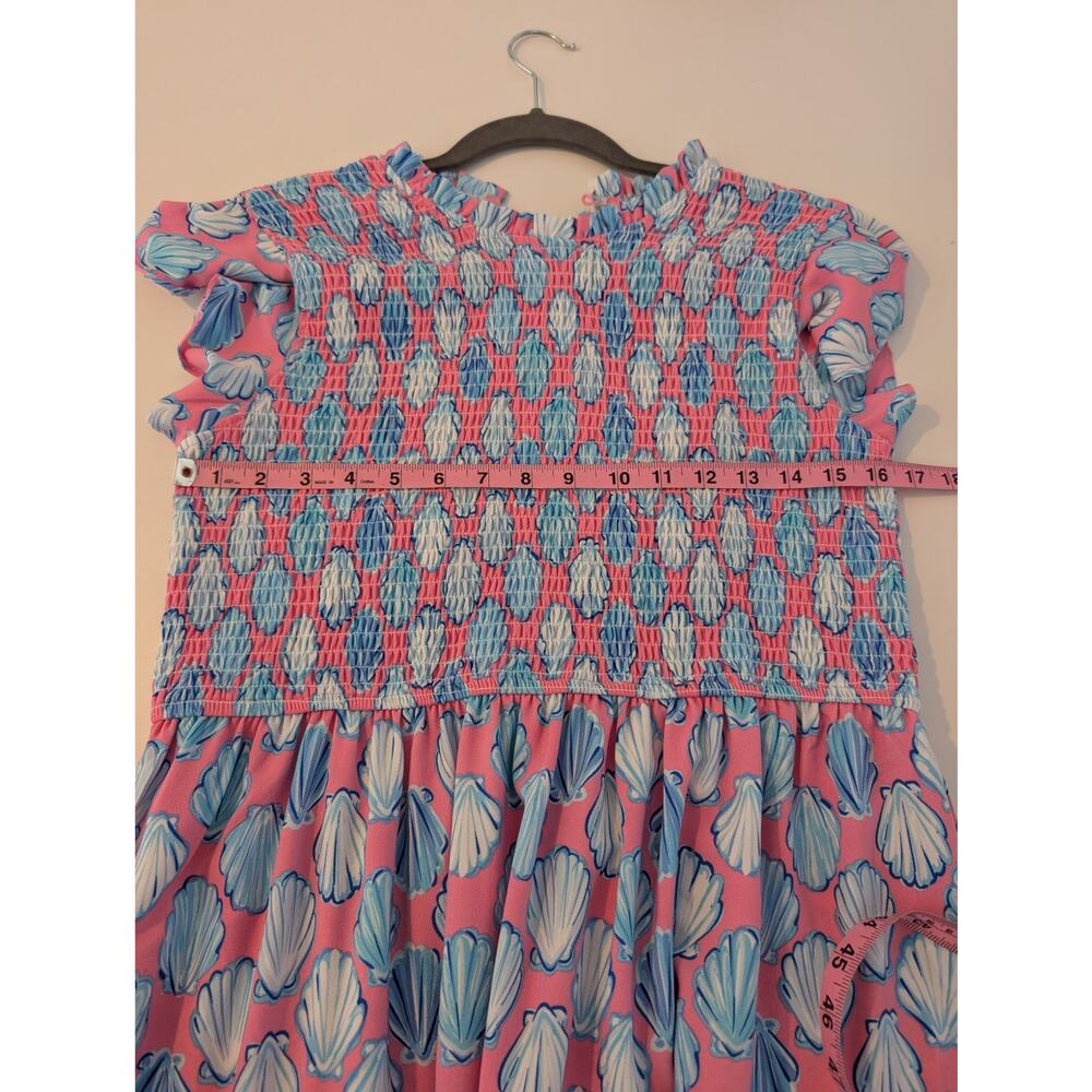Simply Southern Dress Maxi Shell Novelty Tiered Preppy Beach Pink Blue Size L - Picture 10 of 11